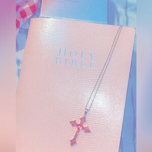 Gold & Dark pink cross necklace